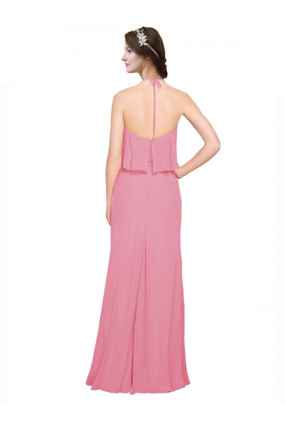 Soft Chiffon Halter Neck Sleeveless Low Back Skin Pink Long Bridesmaid Dress Kent