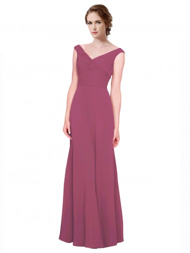 Soft Chiffon V-Neck Sleeveless Mauve Taupe Long Bridesmaid Dress Kent