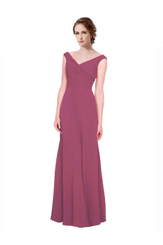 Soft Chiffon V-Neck Sleeveless Mauve Taupe Long Bridesmaid Dress Kent