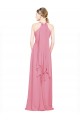 Chiffon Halter Neck Sleeveless Skin Pink Long Bridesmaid Dress / Evening Dress Kent