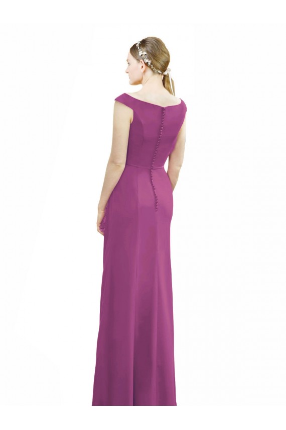 Soft Chiffon Boat Neck Sleeveless Long Bridesmaid Dress Kent