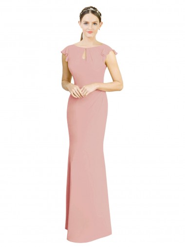 Soft Chiffon Boat Neck Cap Sleeves Long Formal Dress / Bridesmaid Dress Kent