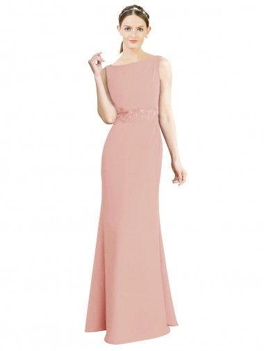 Soft Chiffon Boat Neck Sleeveless Bliss Pink Long Bridesmaid Dress Kent