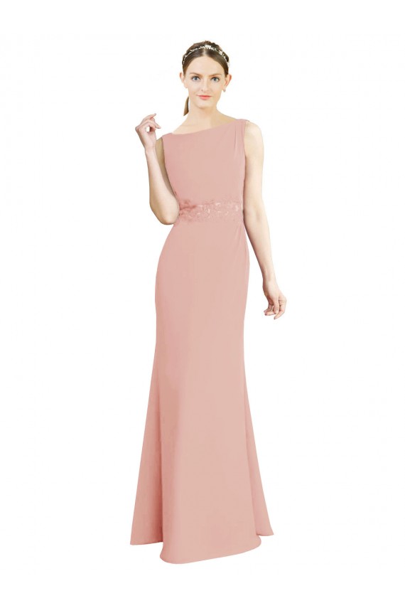 Soft Chiffon Boat Neck Sleeveless Bliss Pink Long Bridesmaid Dress Kent