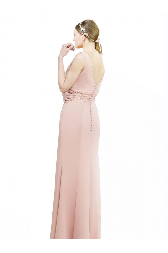 Soft Chiffon Boat Neck Sleeveless Bliss Pink Long Bridesmaid Dress Kent