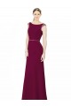 Soft Chiffon Boat Neck Sleeveless Low Back Burgundy Long Bridesmaid Dress Kent