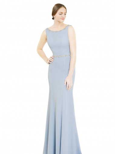 Soft Chiffon Boat Neck Sleeveless Low Back Long Bridesmaid Dress Kent