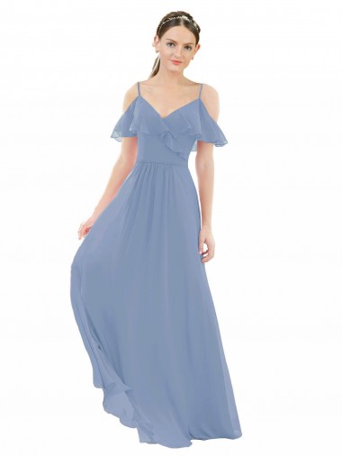 Lxue Chiffon V-Neck Cap Sleeves Long Bridesmaid Dress Kent