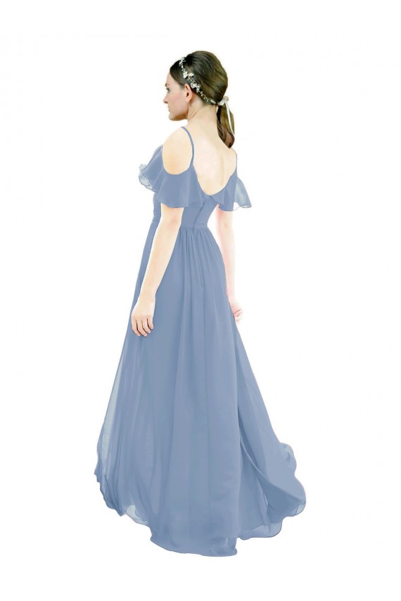 Lxue Chiffon V-Neck Cap Sleeves Long Bridesmaid Dress Kent