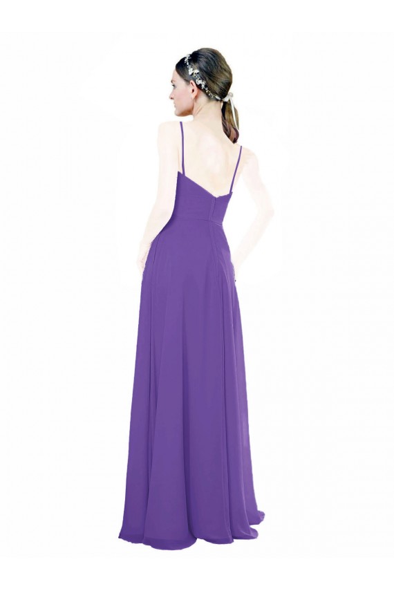 Soft Chiffon Spaghetti Straps Sleeveless Purple Long Bridesmaid Dress Kent