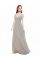 Soft Chiffon Spaghetti Straps Sleeveless Open Back Silver Long Bridesmaid Dress Kent