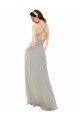 Soft Chiffon Spaghetti Straps Sleeveless Open Back Silver Long Bridesmaid Dress Kent