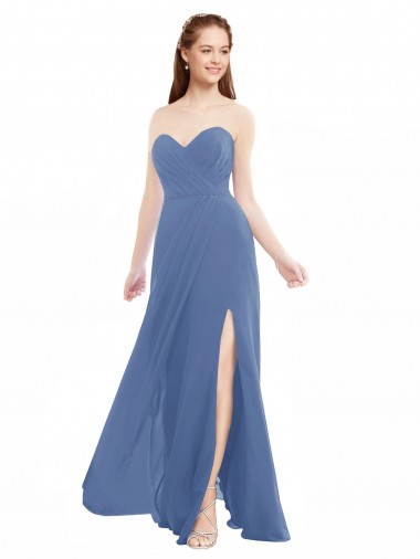 Soft Chiffon Sweetheart Sleeveless Windsor Blue Long Bridesmaid Dresses Kent