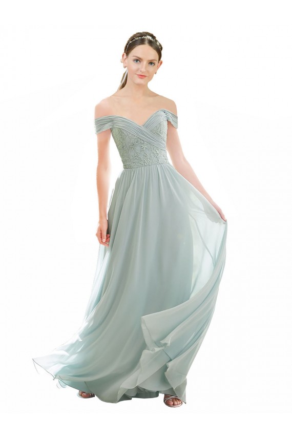 Soft Chiffon & Lace Off the Shoulder Cap Sleeves Long Bridesmaid Dress Kent