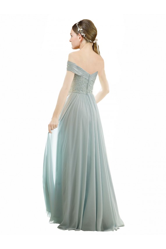 Soft Chiffon & Lace Off the Shoulder Cap Sleeves Long Bridesmaid Dress Kent