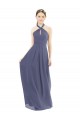 Soft Chiffon Halter Neck Sleeveless Low Back Silver Stone Long Bridesmaid Dress Kent