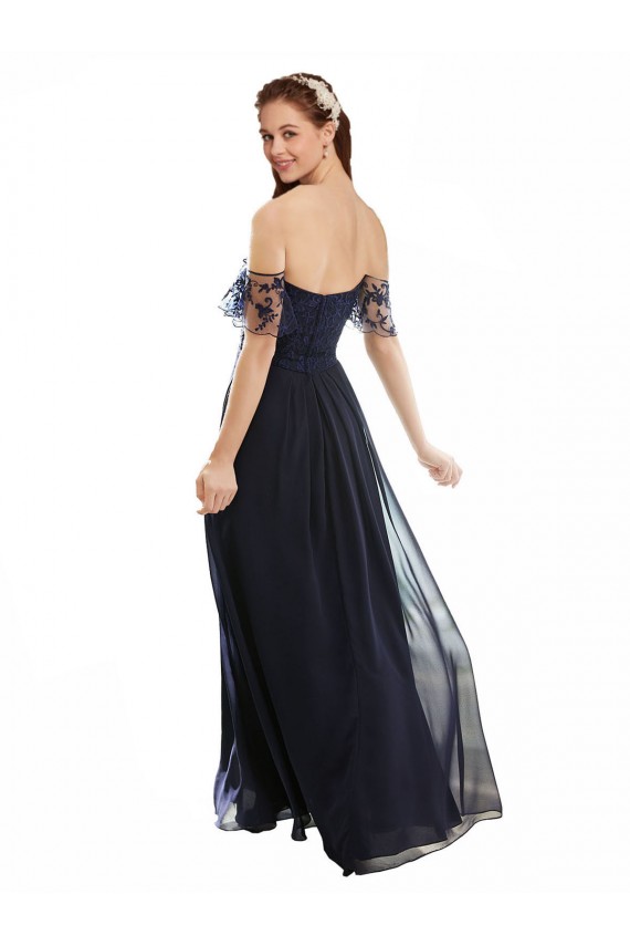 Soft Chiffon & Lace Off the Shoulder Cap Sleeves Long Formal Dress / Bridesmaid Dress Kent