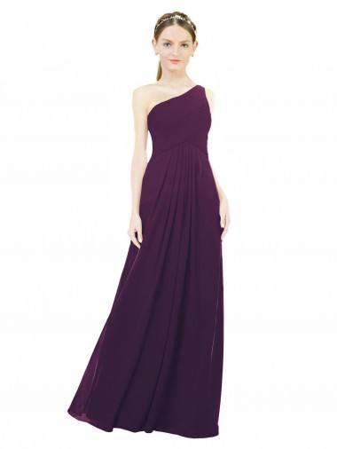 Chiffon One Shoulder Sleeveless Long Bridal Party Dress / Evening Dress Kent