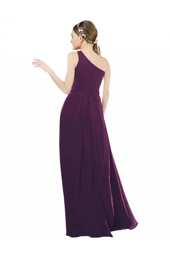 Chiffon One Shoulder Sleeveless Long Bridal Party Dress / Evening Dress Kent