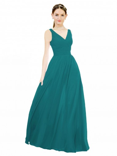 Chiffon V-Neck Sleeveless Hunter Long Bridesmaid Gowns Kent
