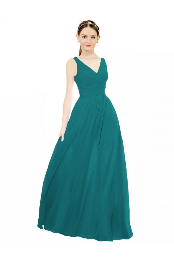 Chiffon V-Neck Sleeveless Hunter Long Bridesmaid Gowns Kent