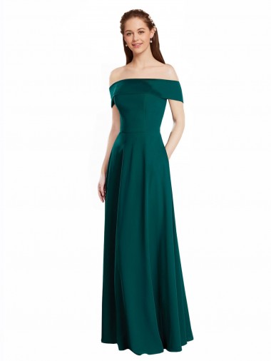 Soft Chiffon Off the Shoulder Cap Sleeves Hunter Long Bridesmaid Dress Kent