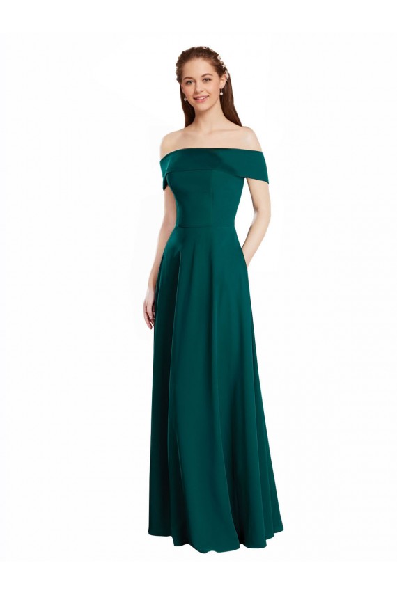 Soft Chiffon Off the Shoulder Cap Sleeves Hunter Long Bridesmaid Dress Kent