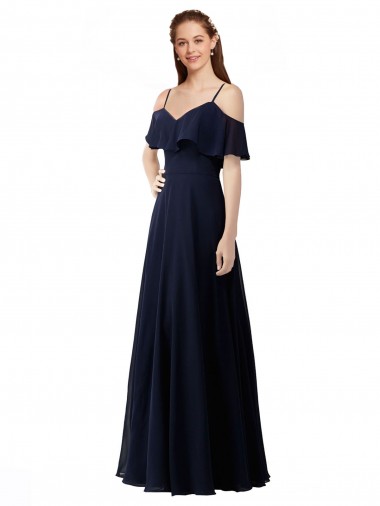 Soft Chiffon Off the Shoulder Sleeveless A-Line Long Bridesmaid Dress Kent