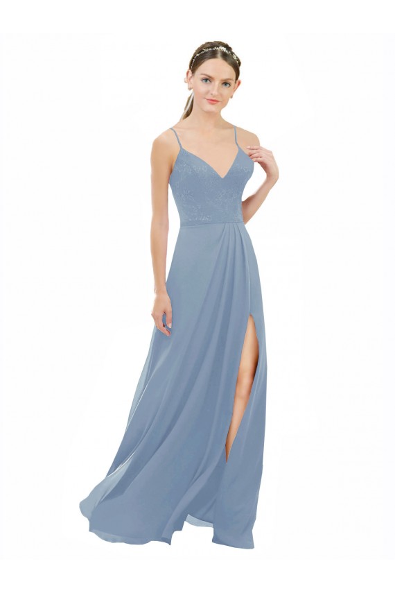 Soft Chiffon & Lace Spaghetti Straps Sleeveless Keyhole Back Long Bridesmaid Dress Kent