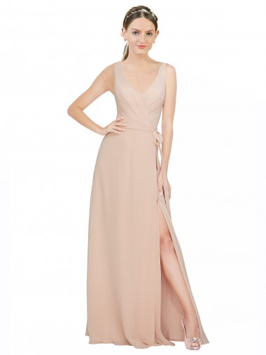 Luxe Chiffon V-Neck Sleeveless Long Bridesmaid Dress / Evening Dress Kent