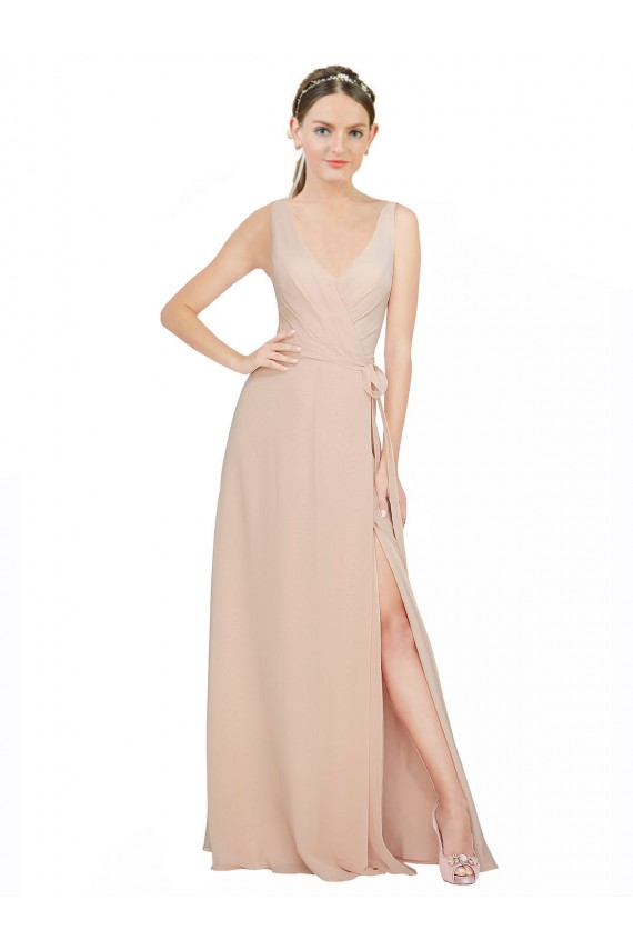 Luxe Chiffon V-Neck Sleeveless Long Bridesmaid Dress / Evening Dress Kent