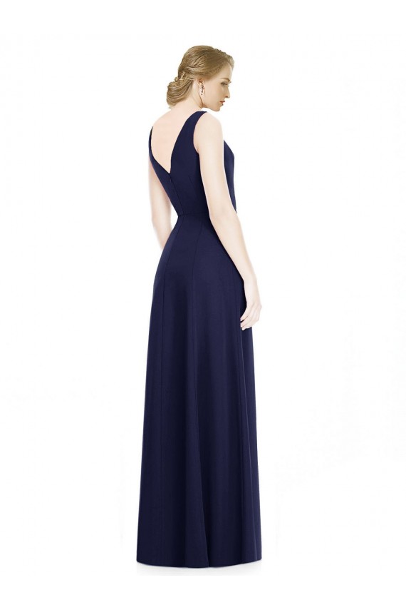 Soft Chiffon Cowl Neck Sleeveless V-Back Dark Navy Long Bridesmaid Dress Kent