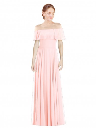 Soft Chiffon Off the Shoulder Sleeveless Long Formal Bridesmaid Dress Kent