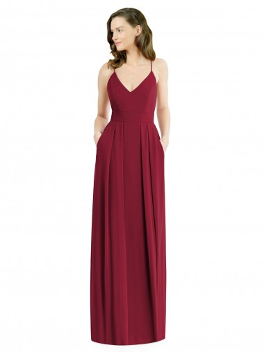 Soft Chiffon Spaghetti Straps Sleeveless Open Back Long Semi Formal Evening Dress / Bridesmaid Dress Kent
