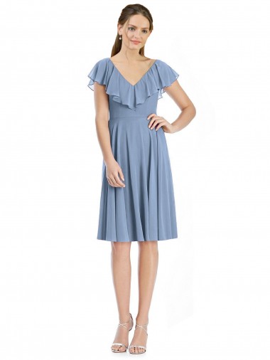 Soft Chiffon V-Neck Cap Sleeves V-Back Cocktail Length Bridesmaid Dress Kent
