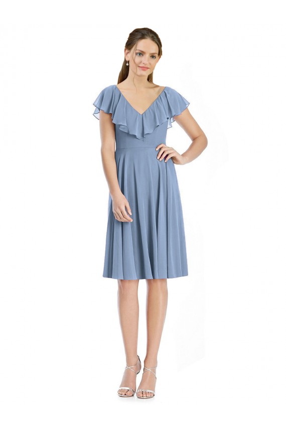 Soft Chiffon V-Neck Cap Sleeves V-Back Cocktail Length Bridesmaid Dress Kent