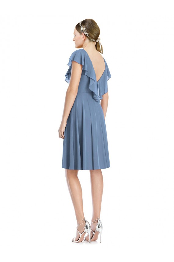 Soft Chiffon V-Neck Cap Sleeves V-Back Cocktail Length Bridesmaid Dress Kent