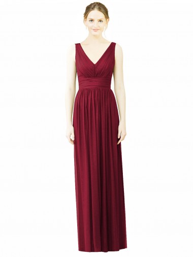 Soft Chiffon V-Neck Sleeveless V-Back Burgundy Long Bridesmaid Dress / Formal Dress Kent
