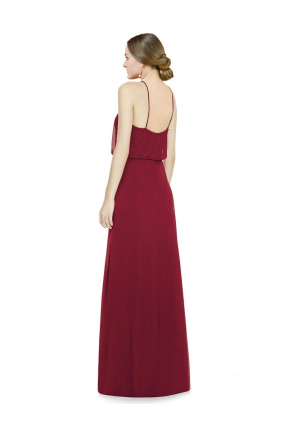 Soft Chiffon Halter Neck Sleeveless Open Back Burgundy Long Bridesmaid Dress Kent