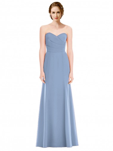 Soft Chiffon Sweetheart Sleeveless Dusty Blue Long Bridesmaid Dress Kent