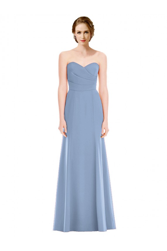 Soft Chiffon Sweetheart Sleeveless Dusty Blue Long Bridesmaid Dress Kent
