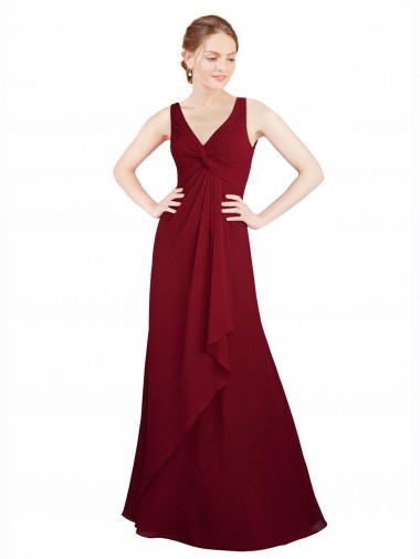Chiffon V-Neck Sleeveless Burgundy Long Bridesmaid Dress / Evening Dress Kent