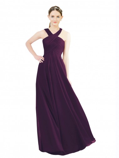 Soft Chiffon Halter Neck Sleeveless Grape Long Bridesmaid Dress Kent