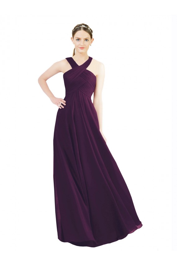 Soft Chiffon Halter Neck Sleeveless Grape Long Bridesmaid Dress Kent