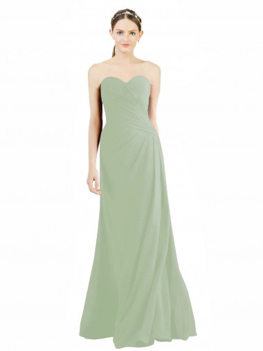 Soft Chiffon Sweetheart Sleeveless Smoke Green Long Bridesmaid Dress Kent