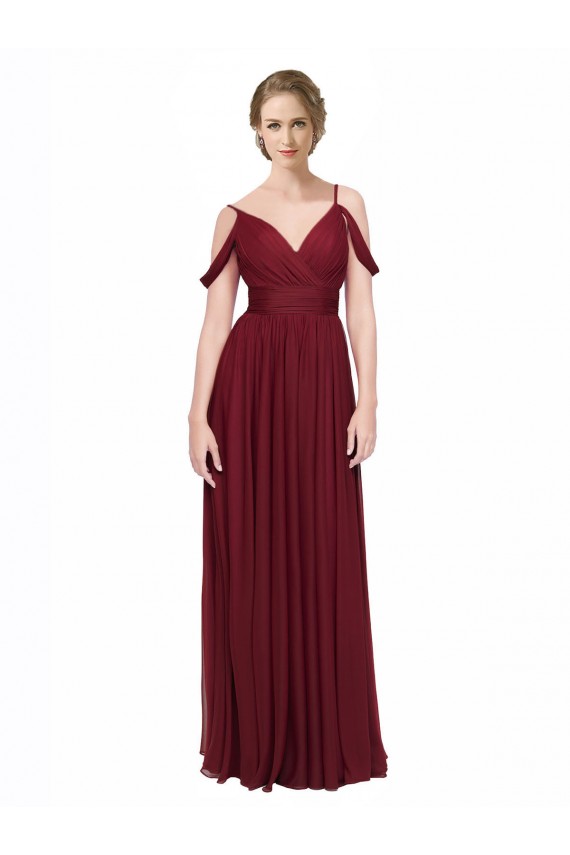 Chiffon Off the Shoulder Sleeveless Low Back Long Bridesmaid Dress / Evening Dress Kent