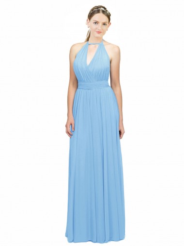 Soft Chiffon Halter Neck Sleeveless Low Back Long Bridesmaid Dress Kent