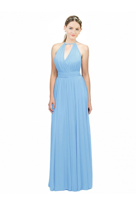 Soft Chiffon Halter Neck Sleeveless Low Back Long Bridesmaid Dress Kent