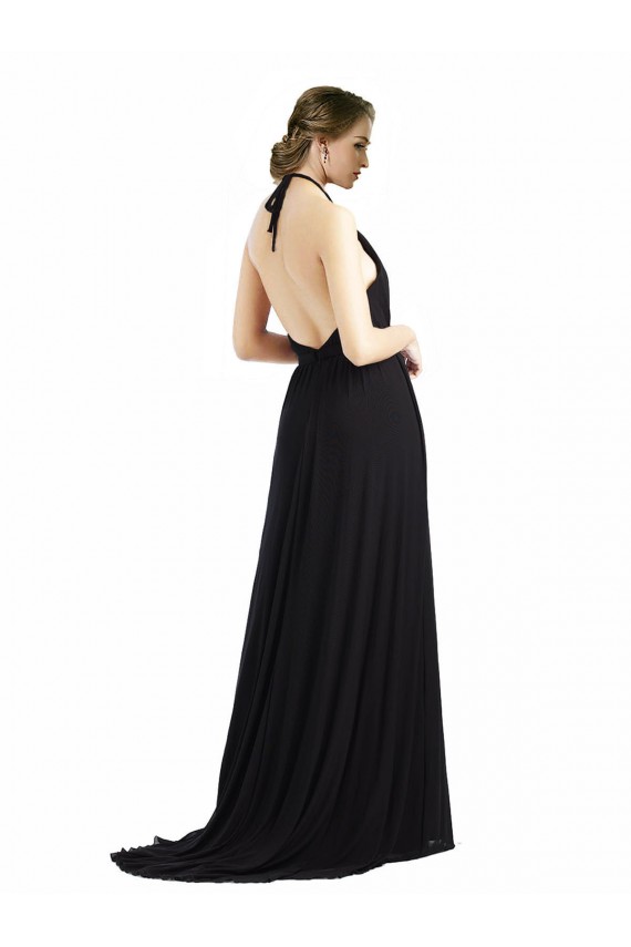 Soft Chiffon Halter Neck Sleeveless Low Back Oyster Silver Long Bridesmaid Dress Kent