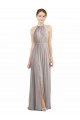 Soft Chiffon Halter Neck Sleeveless Low Back Oyster Silver Long Bridesmaid Dress Kent